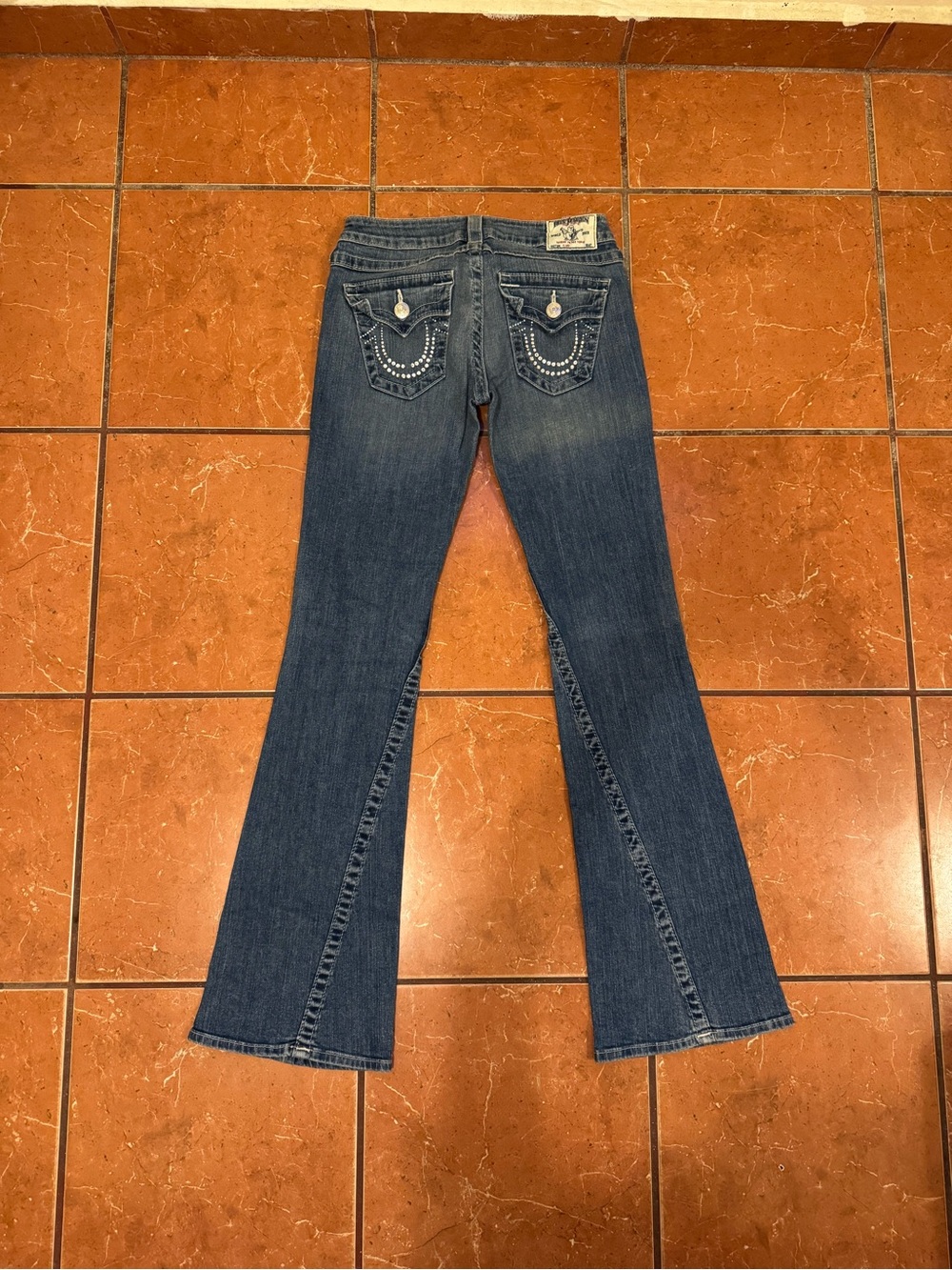 True Religion Dark Blue Bootcut Jeans with Embroidered Back Pockets